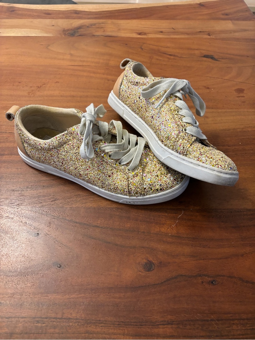 UGG Glitter Low-Top Sneakers in Gold and Tan Accents women’s size 7.5